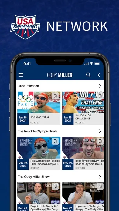 ภาพหน้าจอของ USA Swimming Network